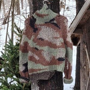 Diesel camo knit sweater in green, brown, black, cream